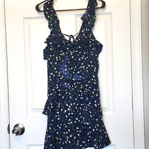 Promesa floral mini dress with ruffle sleeves and ruffle front detail